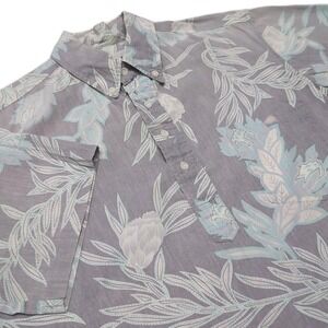 VTG 80s Reyn Spooner Pullover Hawaiian Shirt Mens L Gray White Blue Print Cotton